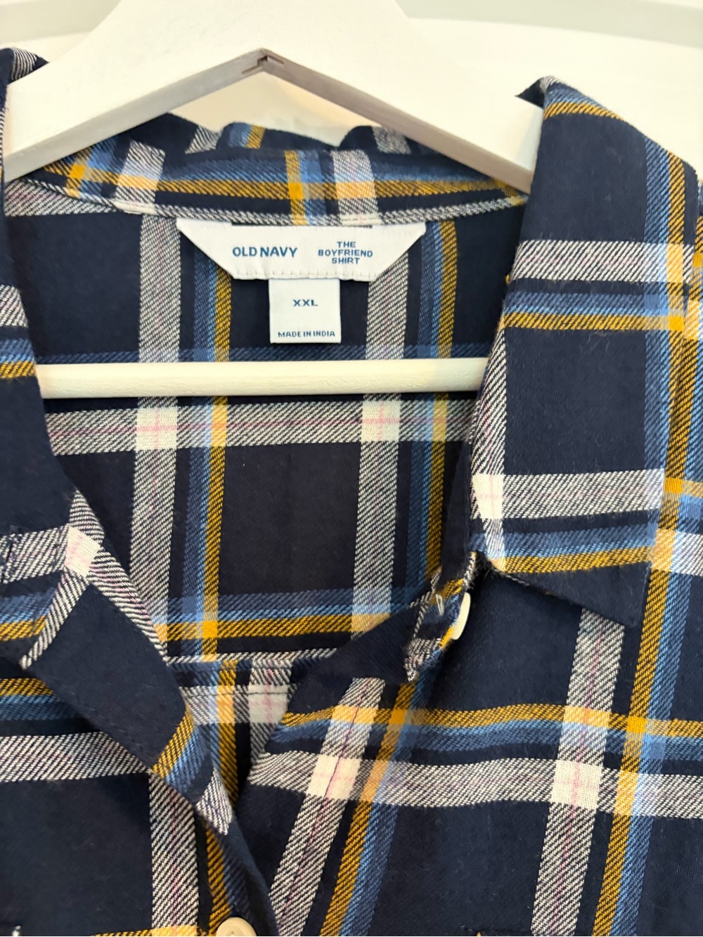 OLD NAVY I NWT Flannel Boyfriend Tunic Shirt, Navy Plaid - Picture 7 of 7